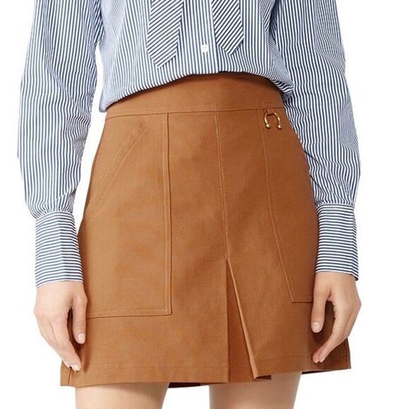 A.L.C. Dane Mini Skirt Size 8 Tobacco Tan Brown Slit Cotton High Waist Utility - Picture 1 of 11